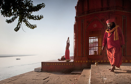 A Brahmin from Karnatka, doing his morning prayers at Benares. by Harry Fisch