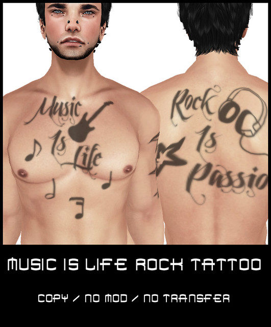 Music is Life Tattoo mapssecondlifecom secondlife Miami 20Nights 220 145