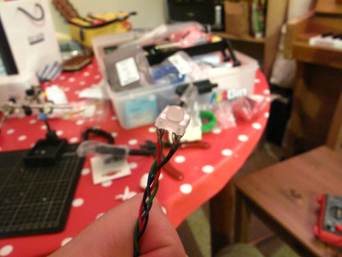 Wires + RGB LED ready for coating in Fimo