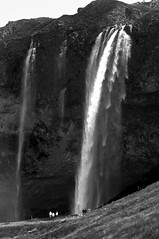 Waterfall with Tourists (B&W)