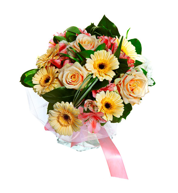 This is a yellow gerbera wedding centerpiece of wholesale wedding flowers