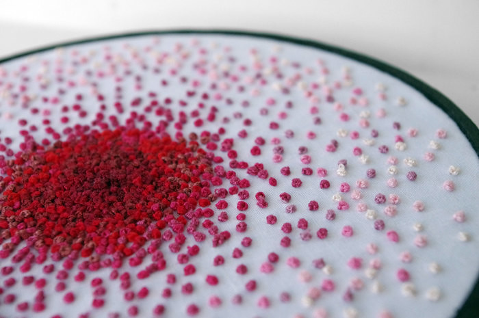 Red and Pink Embroidered French Knot Color Study by Sarah Hennessey 2