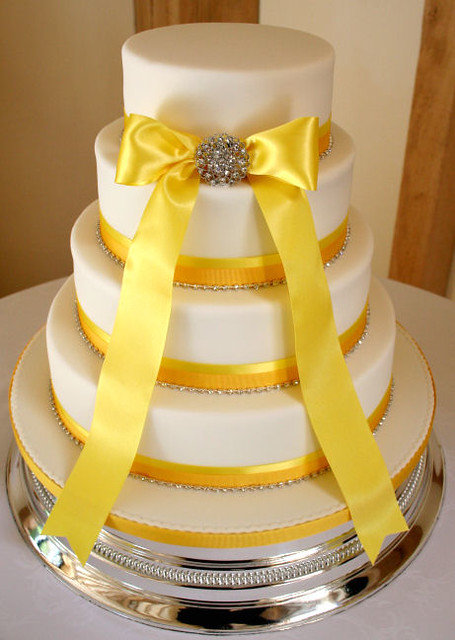 4 Tier Yellow Bow Wedding Cake 4 tiers of fruit vanilla chocolate and 