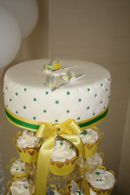 Wedding Cupcake Tower yellow and green theme