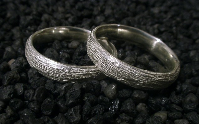Evergreen Wedding Bands Model C We designed and cast these solid silver 