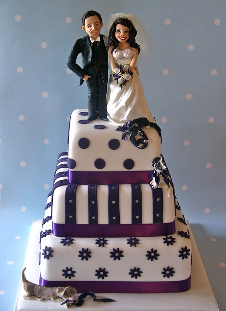 Purple white wedding cake
