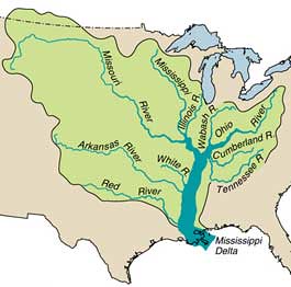 Mississippi River tributaries: Ohio R, Tenn R, Missouri R, Ark R, Red R by trudeau