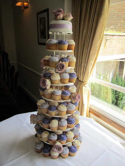 Purple Ivory Cupcake Tower Wedding at Clarendon Hotel Blackheath 
