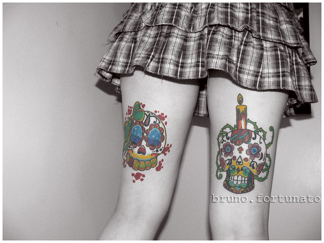 Mexican Sugar Skull Tattoo Brincando com as cores da Tatuagem da minha 