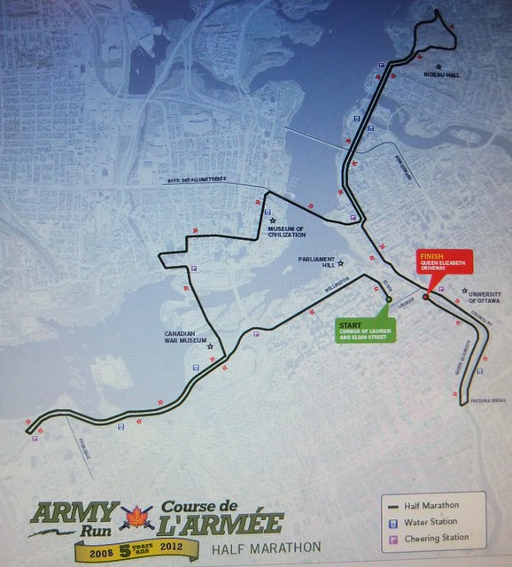 Canada Army Run's half-marathon route map 2012