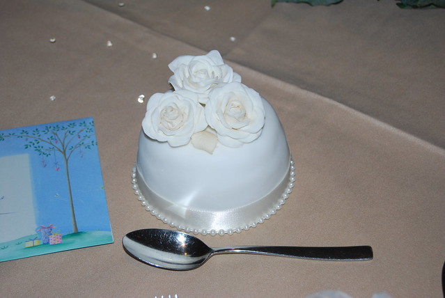 MINI 4 inch WEDDING CAKE WHITE AND CHAMPAGNE IVORY PEARLS
