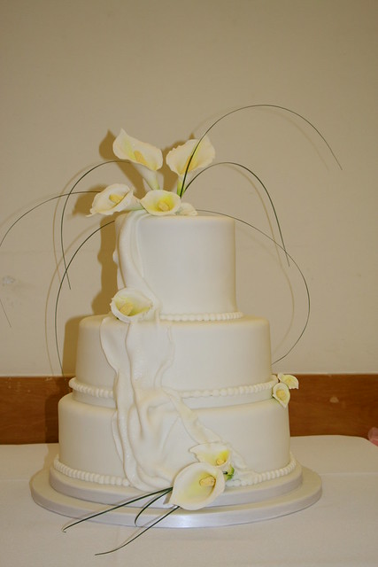 3 Tier White wedding Cake With handmade sugar Calla Lilies