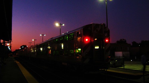 Northbound Metra local commuter train at twilight.  Northbrook Illinois USA. October 2011. by Eddie from Chicago