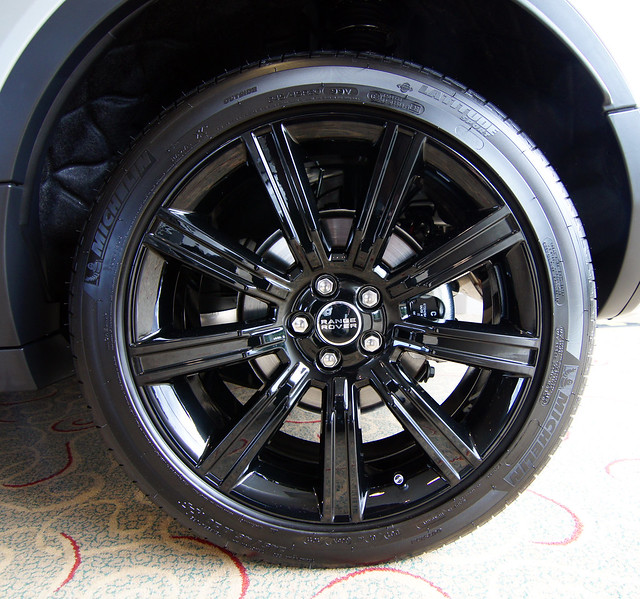 close up of one of the new black wheels for Land Rover's Range Rover Evoque