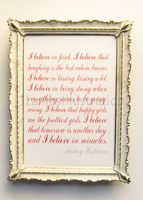I Believe in Pink Script Popular Audrey Hepburn quote in the shop 