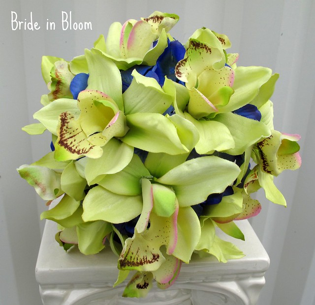 green orchid royal blue wedding bouquets