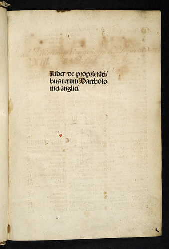 Title-page of Bartholomaeus Anglicus: De proprietatibus rerum