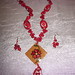 Tagua and mate necklace with earrings hot red