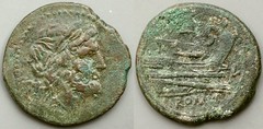 97/24 Luceria L Semis. Second phase. Saturn / L; S / Prow / L / ROMA. AM#11207-13, 12g59. Mintmarks both obverse and reverse.