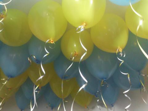 空飄氣球，黃色，粉藍色各15顆 by 豆豆氣球材料屋 http://www.dod.com.tw