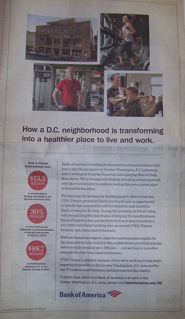 Bank of America ad in the Washington Post lauding its small business financing