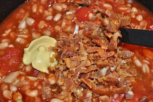 baked beans/finish with dijon & bacon