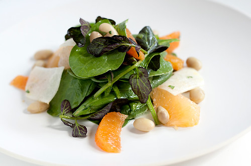 Spinach and Watercress Salad with Citrus, Jicama and Cranberry Beans