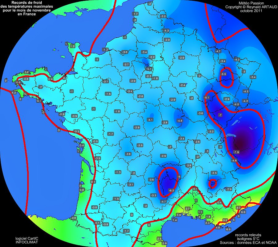 records de froid des températures maximales pour le mois de novembre en France Reynald ARTAUD météopassion