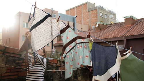 Putting the Aprons on the washing line