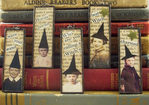 Little Witches and Wizards Collage Art Soldered Pendant