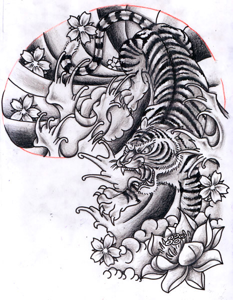 12Oct2011 Oriental inspired Tiger Half Sleeve Design Chris Hatch Tattoo 