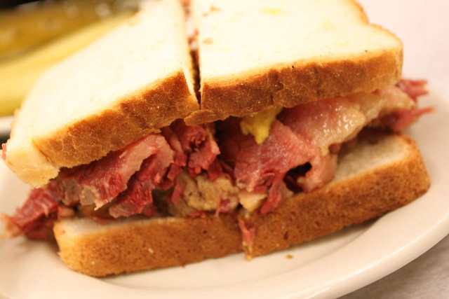 corned beef on white with mustard