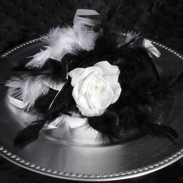 WHite and Black Wedding Bouquet 1 Open Rose