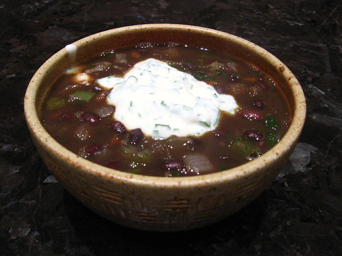 black bean soup with cilantro lime sour cream