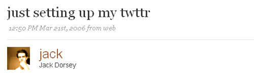 Kicauan pertama di Twitter yang dilontarkan Jack Dorsey