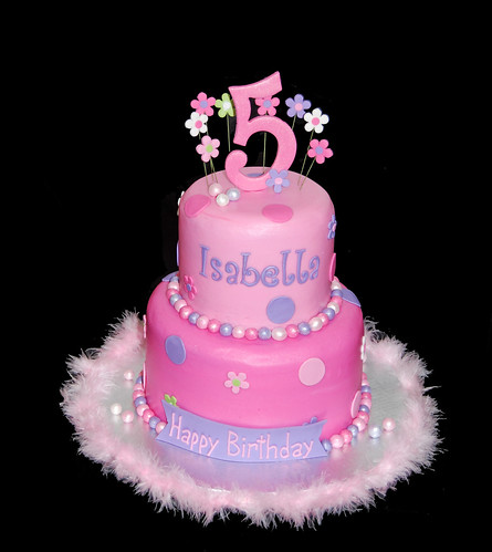 pink and purple very girly 5th birthday cake