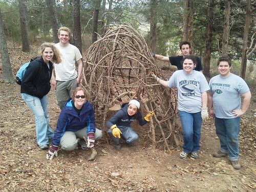 Hut/wigwam/dome is made of Black Willow and wild grape vines and can support the weight of a person! This was a Michigan State/DeSales University collaborative effort. 