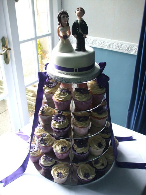 Purple cupcake tower wedding