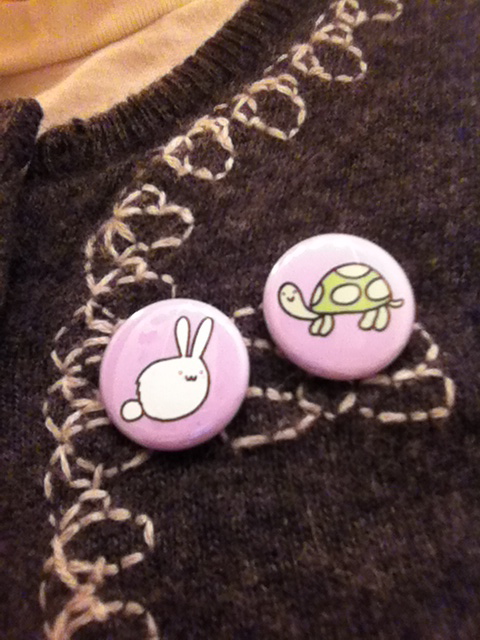 Tortoise and the Hare one inch pinback button.