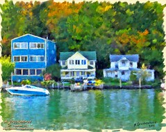 Houses on Cayuga Lake, Ithaca NY - digital oil painting