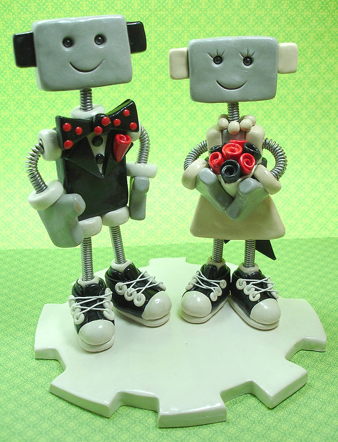 Robot Wedding Cake Topper Red and Black Theme