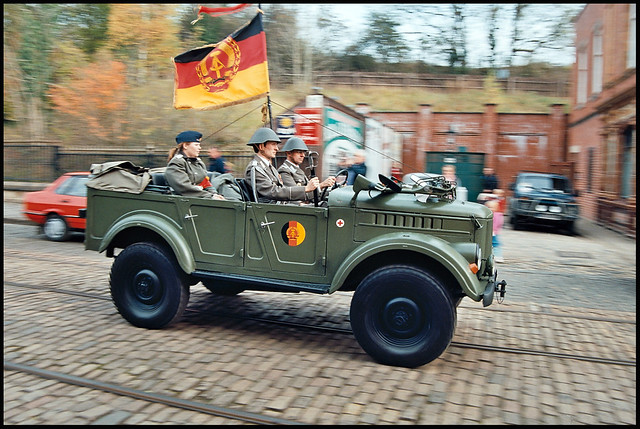 Members of East Germany's NVA Nationale Volksarmee patrol the mean streets