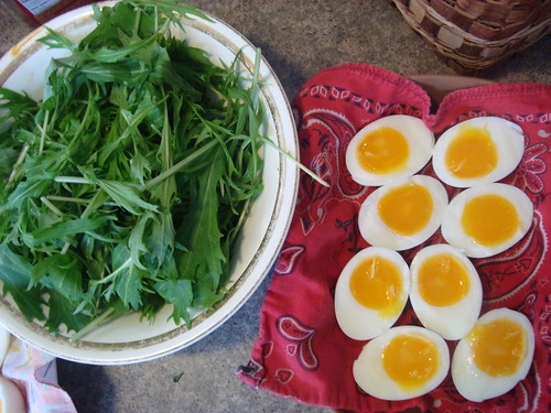 six minute eggs and mizuna