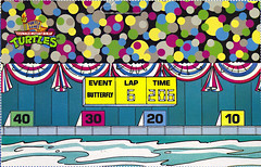"TURTLE GAMES" TEENAGE MUTANT NINJA TURTLES :: SUPER-SWIMMIN' RAPH .. card backer iii  // Pool & Grandstand - isolated (( 1992 ))