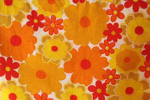 Vintage Queen Flat Sheet Orange Yellow Daisy by myvintagewhimsy