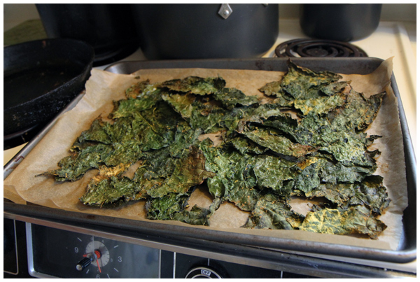 Making kale chips together from scratch