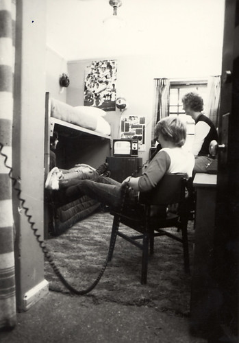Students in dorm room, 1980s