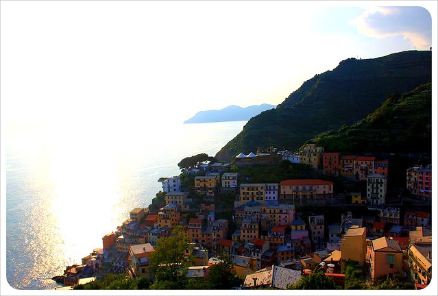 Riomaggiore from above at sunset