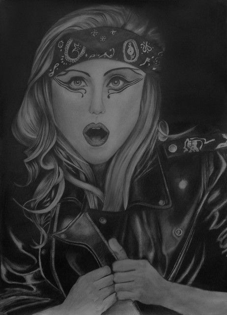 A realistic drawing of Lady Gaga from the Judas videoclip