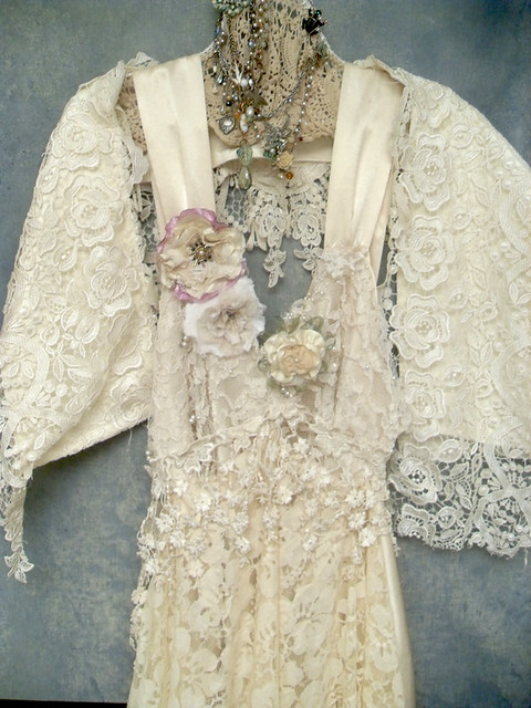 custom made boho wedding dress made from upcycled vintage laces